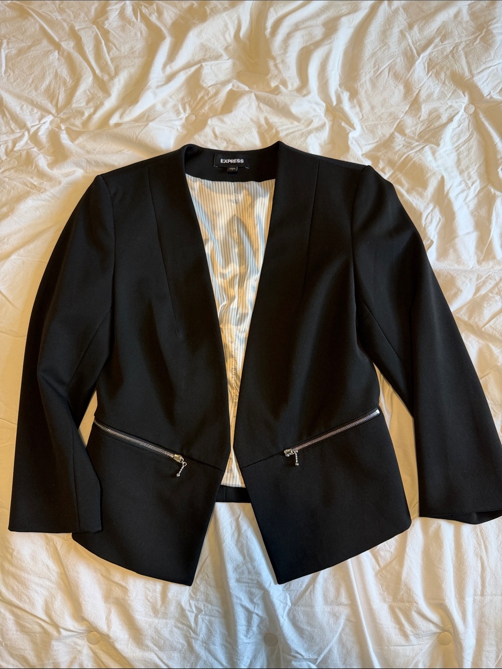 Express Black Open-Front Blazer with Zip Pockets